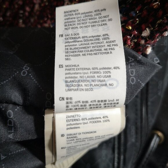 Aldo Adult Ladies Burgundy with Sparkly Yarn & Black Trim Snap Closure Backpack - Picture 10 of 16